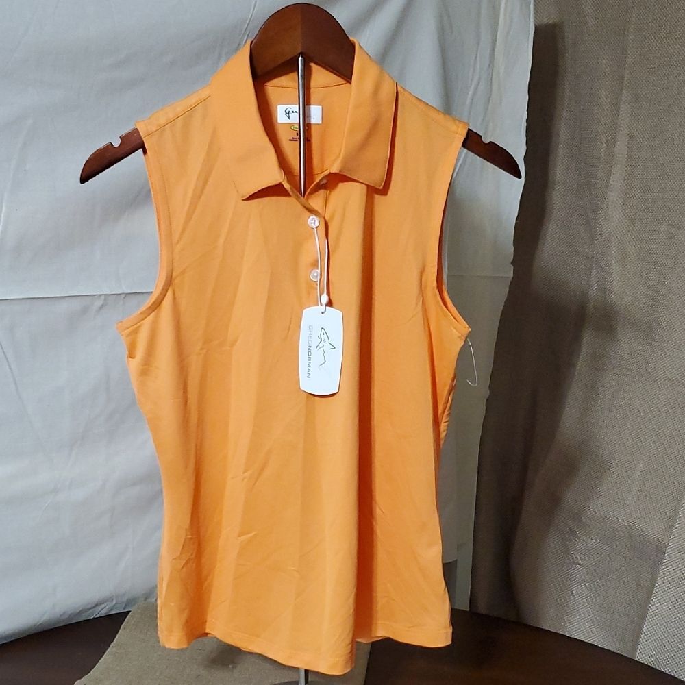 Greg Norman NWT Play Dry Moisture Wicking Orange Sleeveless Golf Top Size Small